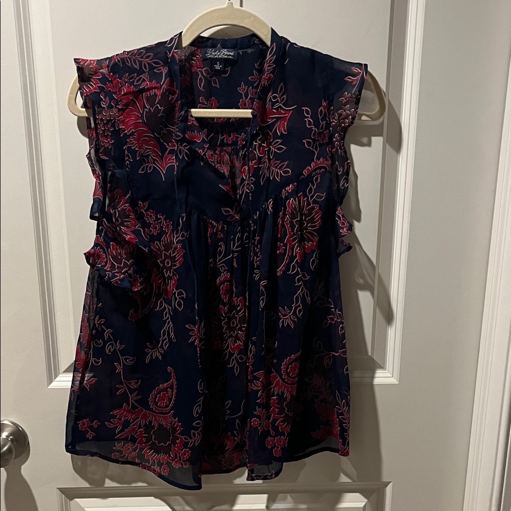 Lucky Brand Navy and Red Floral Blouse